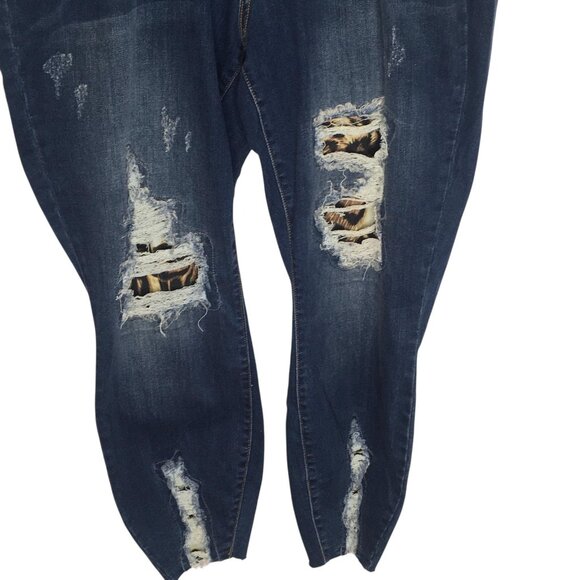 Judy Blue Jeans Womens 18W Dark Wash High Waist Skinny Distressed Leopard Patch - Picture 2 of 16